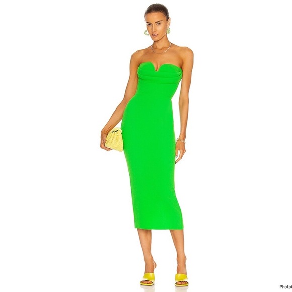 ALEX PERRY darcy stretch crepe sweetheart drape strapless dress green Sz 8 NWT - Picture 2 of 11